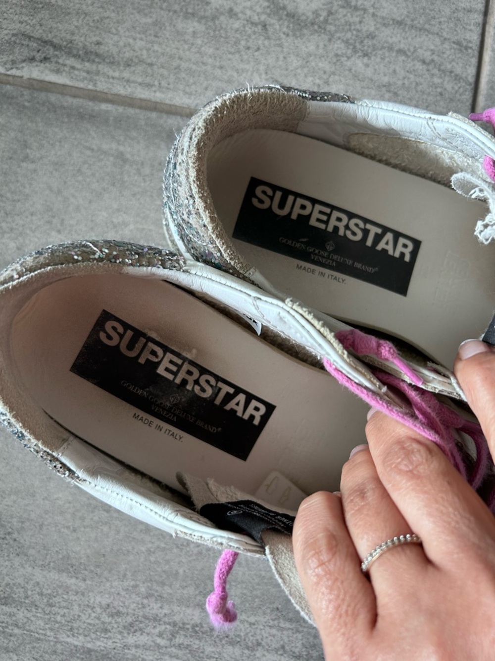 Golden Goose Superstar Sneakers Blue Star Glitter Heel White Leather Size 39 - Picture 10 of 16